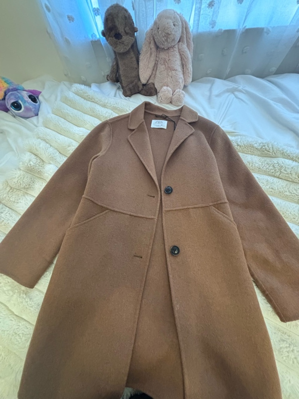 Zara Camel Brown Single-Breasted Trench Coat